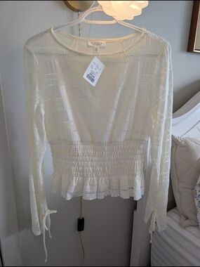 NWT Cream Smocked Waist Peplum Blouse